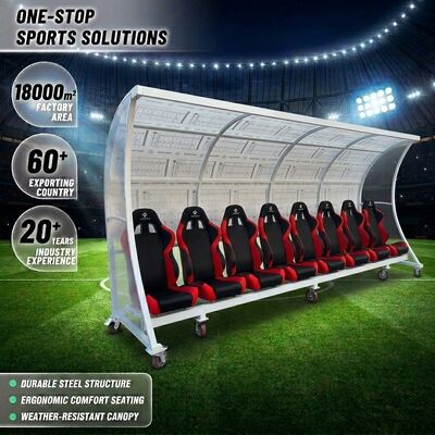 Bon prix Dugout personnalisable pour l'équipe de football avec un toit PC résistant aux intempéries et une garantie de 3 ans en ligne