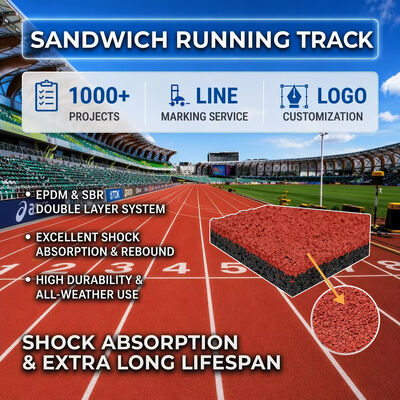 Bon prix Piste de course en PU sandwich certifiée IAAF, résistante aux intempéries, avec options de couleurs personnalisables en ligne